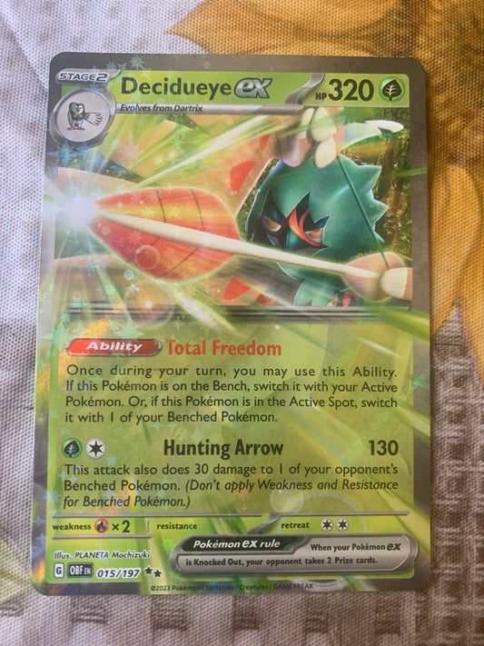 Decidueye EX double rare from scarlet and violet obsidian flames